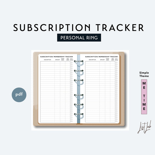 Personal Ring SUBSCRIPTION and MEMBERSHIP TRACKER Printable Insert Set