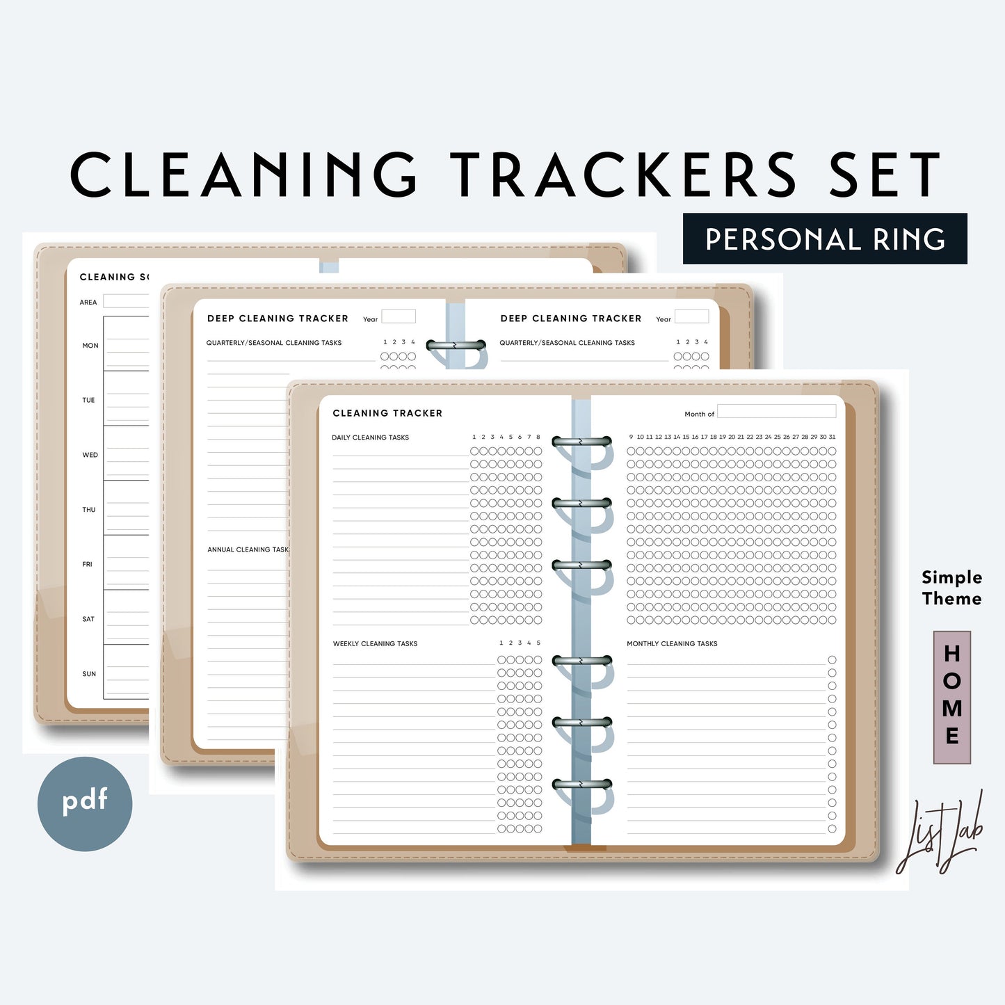 Personal Ring CLEANING TRACKERS Printable Insert Set