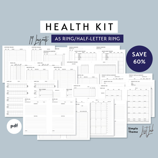 A5 / Half-Letter Ring HEALTH KIT Printable Set