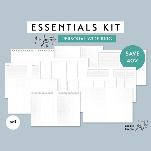 Personal Wide Ring ESSENTIALS KIT Printable Planner Insert Set