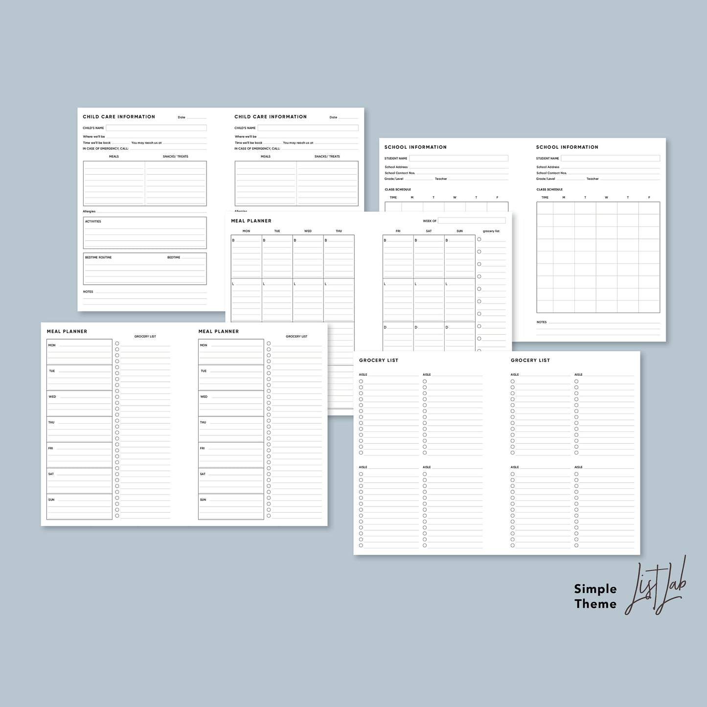 Personal Wide Ring HOME MANAGEMENT KIT Printable Insert Set