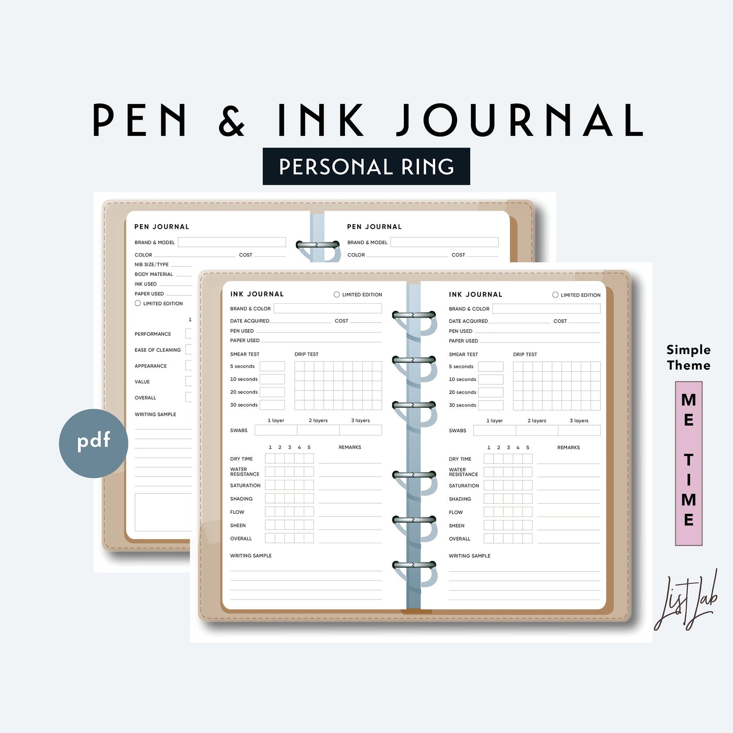 Personal Ring PEN AND INK JOURNAL SET Printable Insert Set