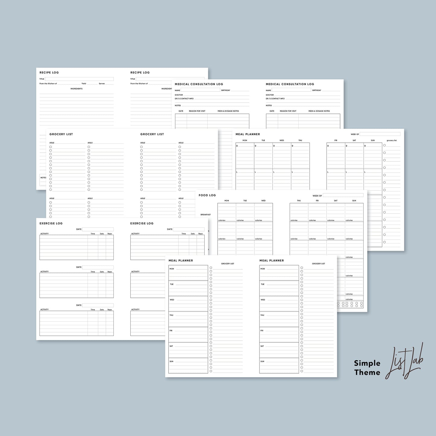 Personal Wide Ring HEALTH KIT Printable Insert Set