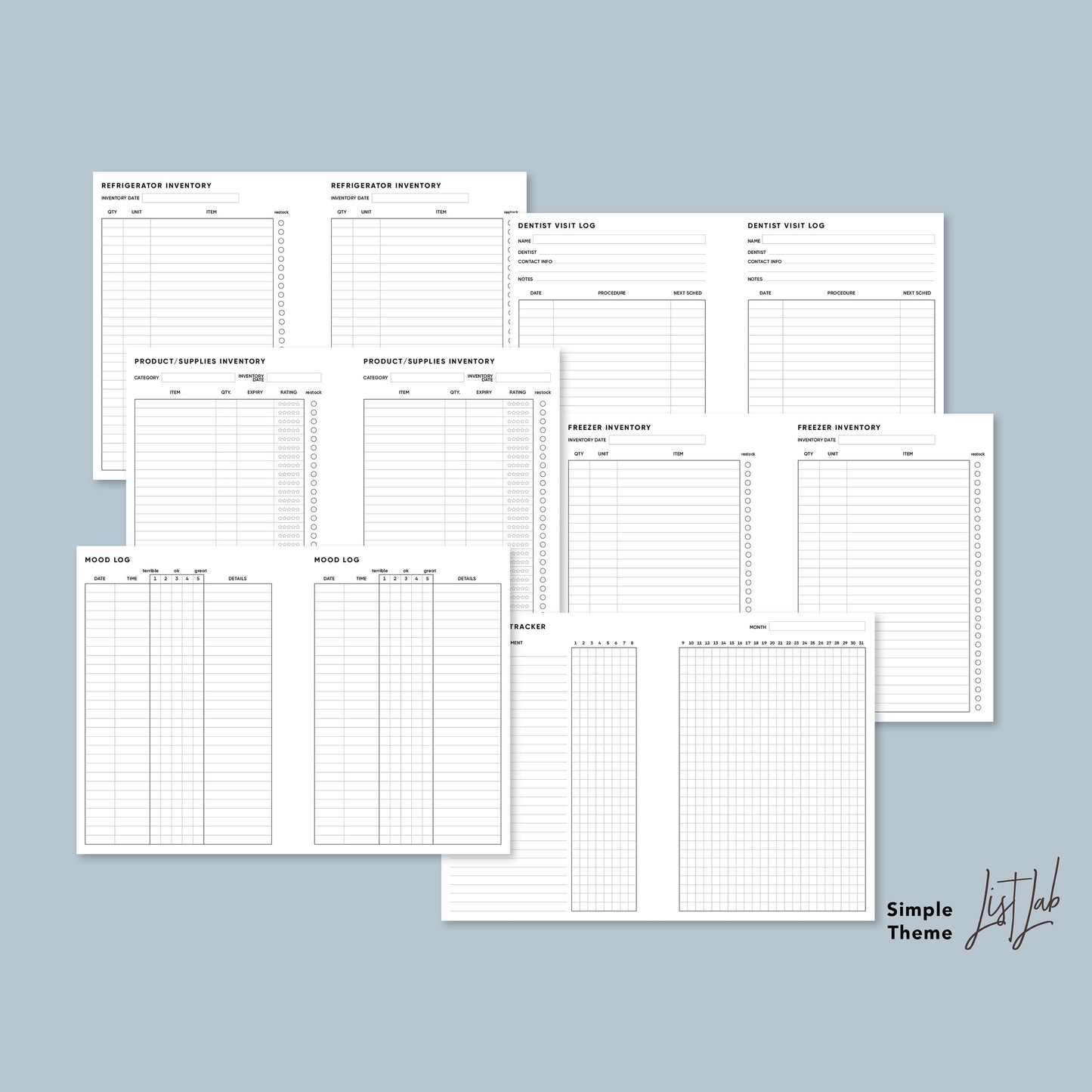 Personal Wide Ring HEALTH KIT Printable Insert Set