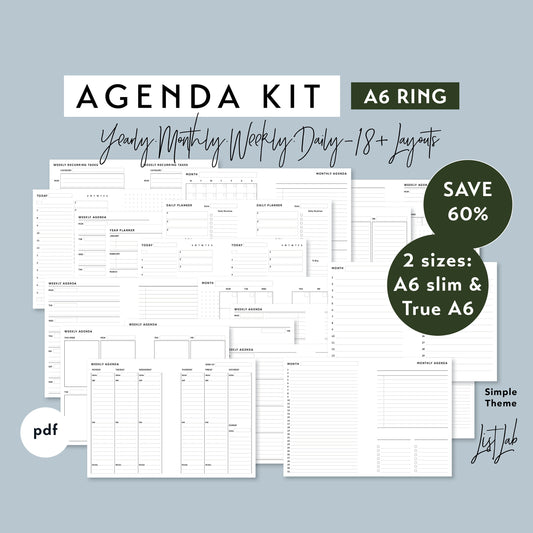 A6 Ring AGENDA KIT Printable Set