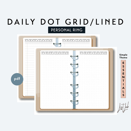 Personal Ring DAILY DOT GRID and DAILY LINED Printable Insert Set