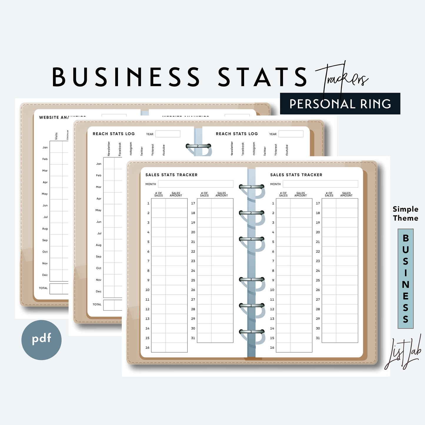 Personal Ring BUSINESS STATS TRACKER Printable Insert Set