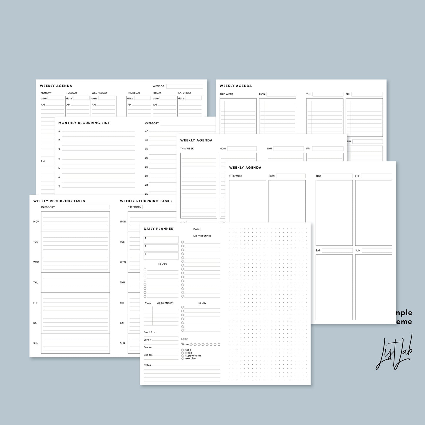 Standard AGENDA KIT TN Printable Planner Insert Set