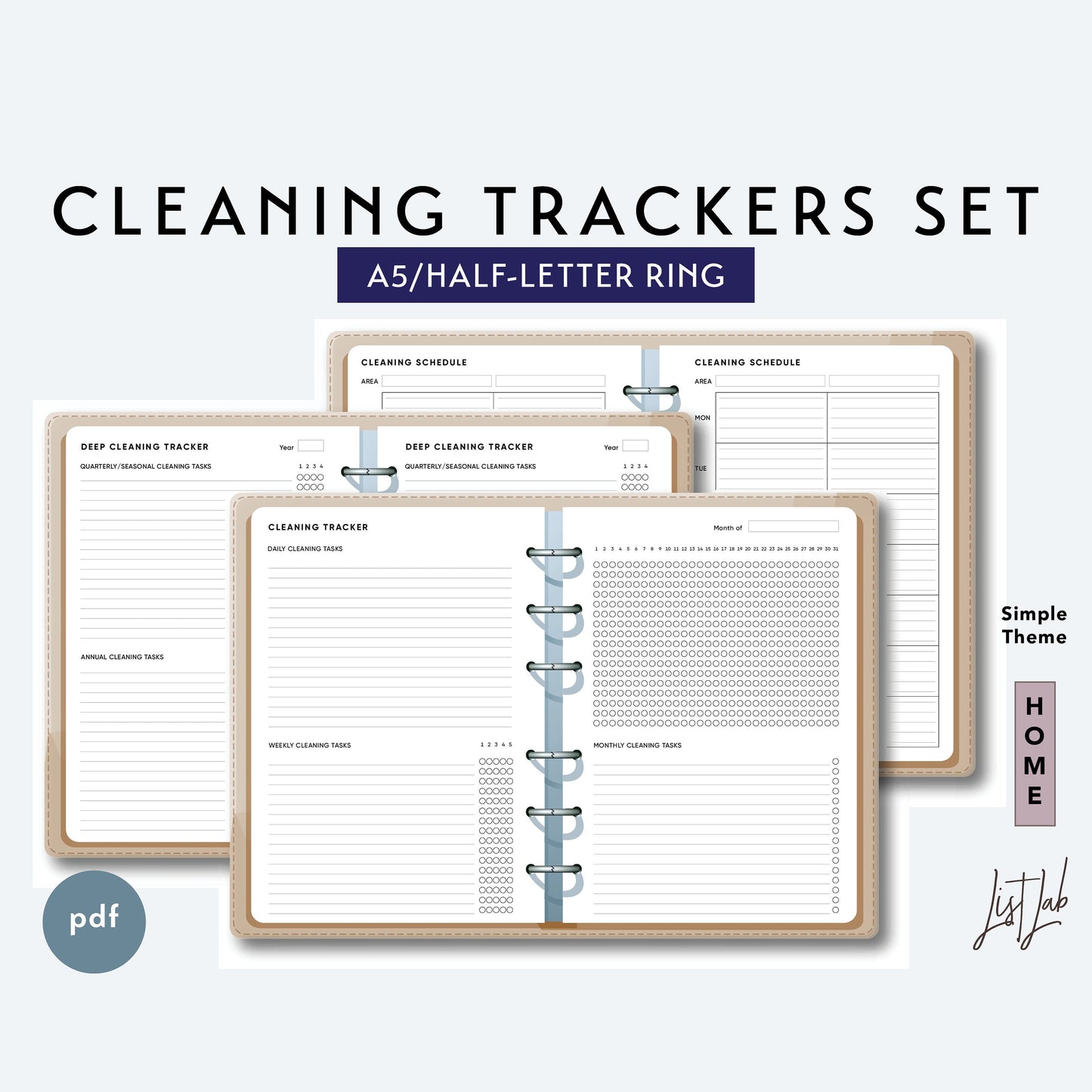 A5 / Half-Letter Ring CLEANING TRACKERS Printable Set