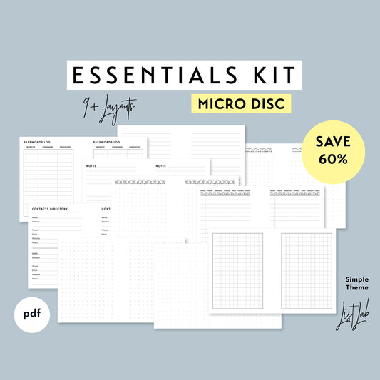 MICRO Discbound Essentials Kit Printable Insert Set