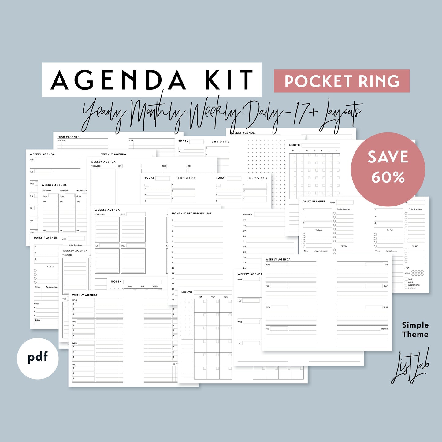 Pocket Ring AGENDA KIT Printable Insert Set