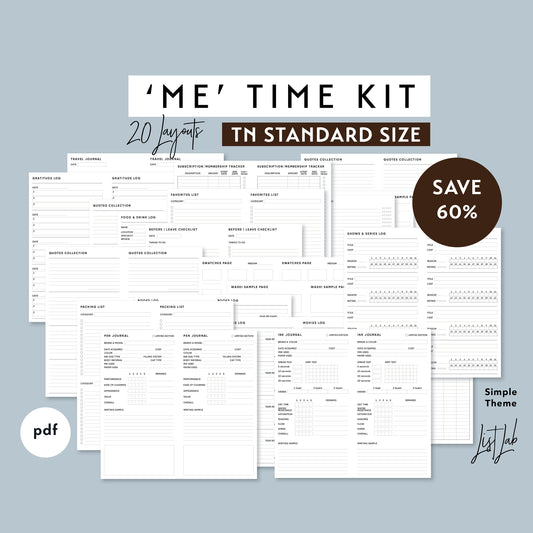 Standard ME TIME KIT TN Printable Insert Set