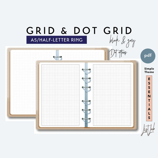 A5 / Half-Letter Ring GRID & DOT GRID  Printable Set