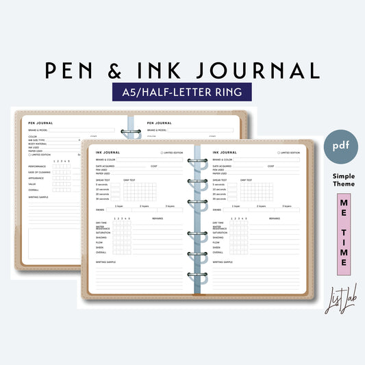 A5 / Half-Letter Ring PEN & INK JOURNAL Printable Set