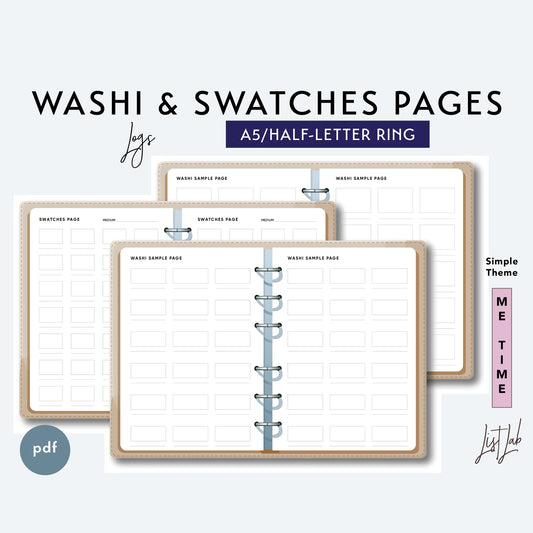 A5 / Half-Letter Ring SWATCHES and WASHI SAMPLE Printable Set