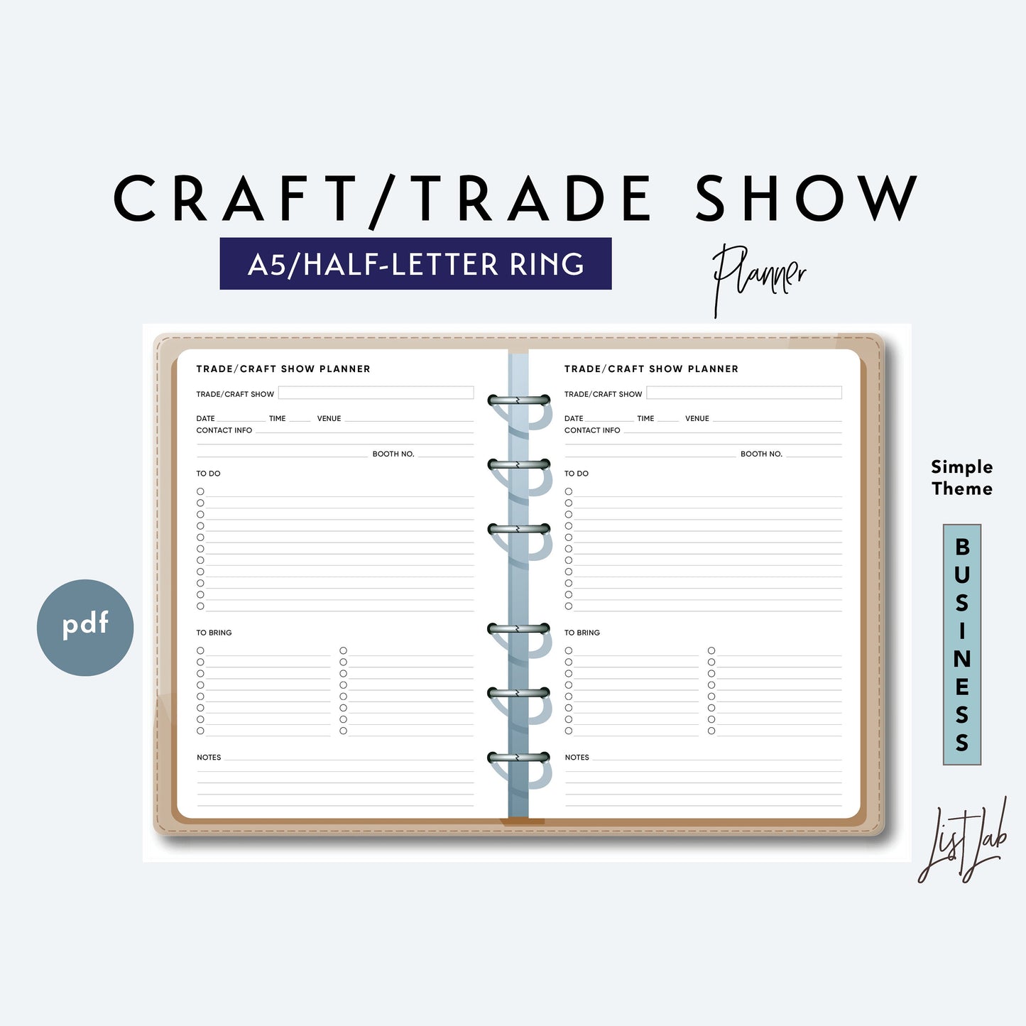 A5 / Half-Letter Ring CRAFT & TRADE SHOW Printable Set