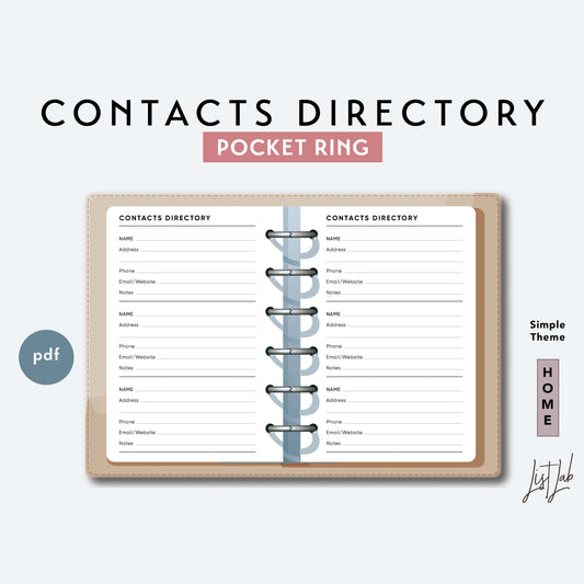 Pocket Ring CONTACTS DIRECTORY Printable Insert Set