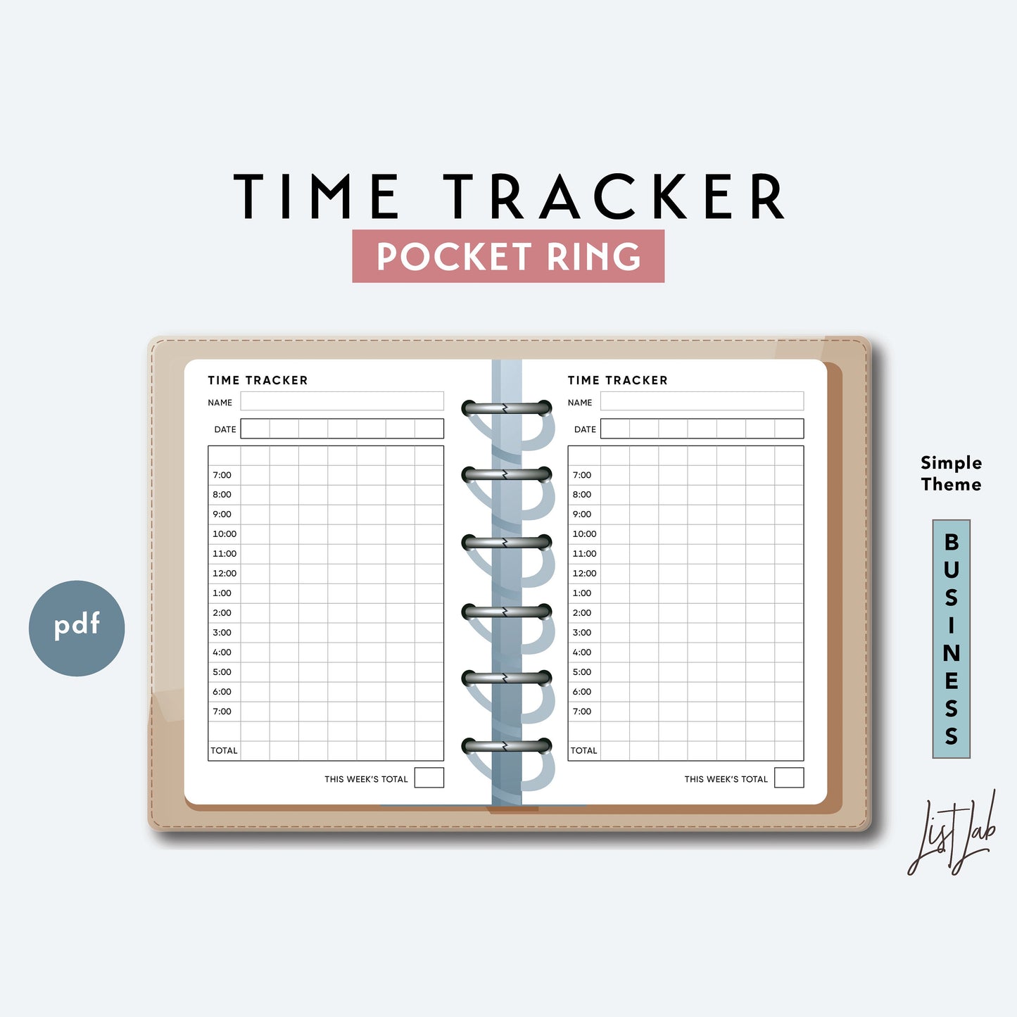 Pocket Ring TIME TRACKER Printable Planner Insert Set