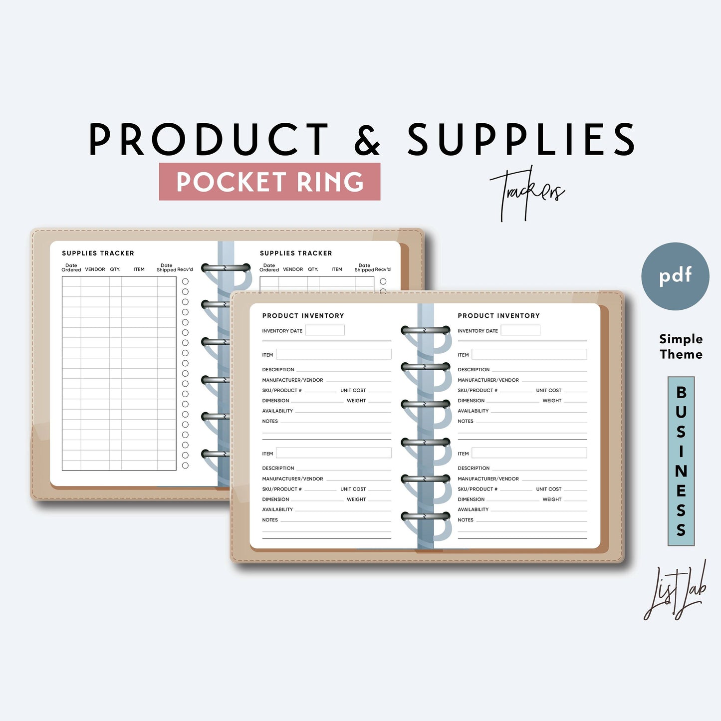 Pocket Ring PRODUCT and SUPPLIES Trackers Se Printable Insert Set