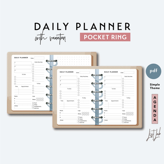 Pocket Ring DAILY PLANNER with Variation Printable Insert Set