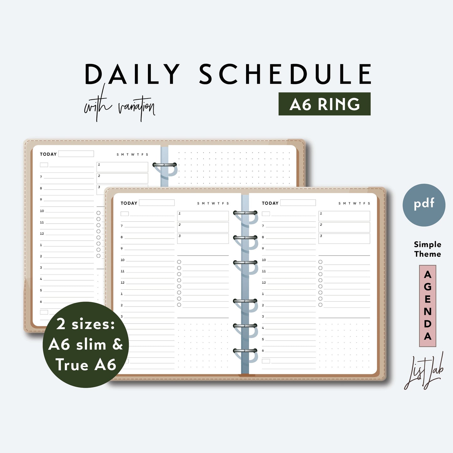 A6 Ring DAILY SCHEDULE Printable Set