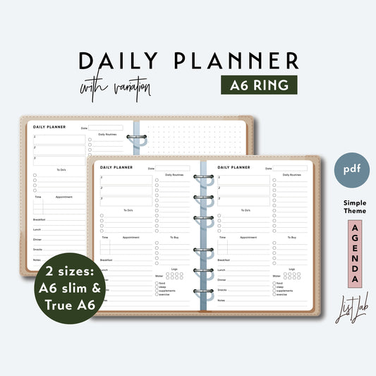 A6 Ring DAILY PLANNER Printable Set