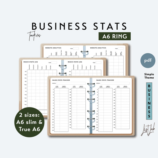 A6 Ring BUSINESS STATS TRACKER Printable Set