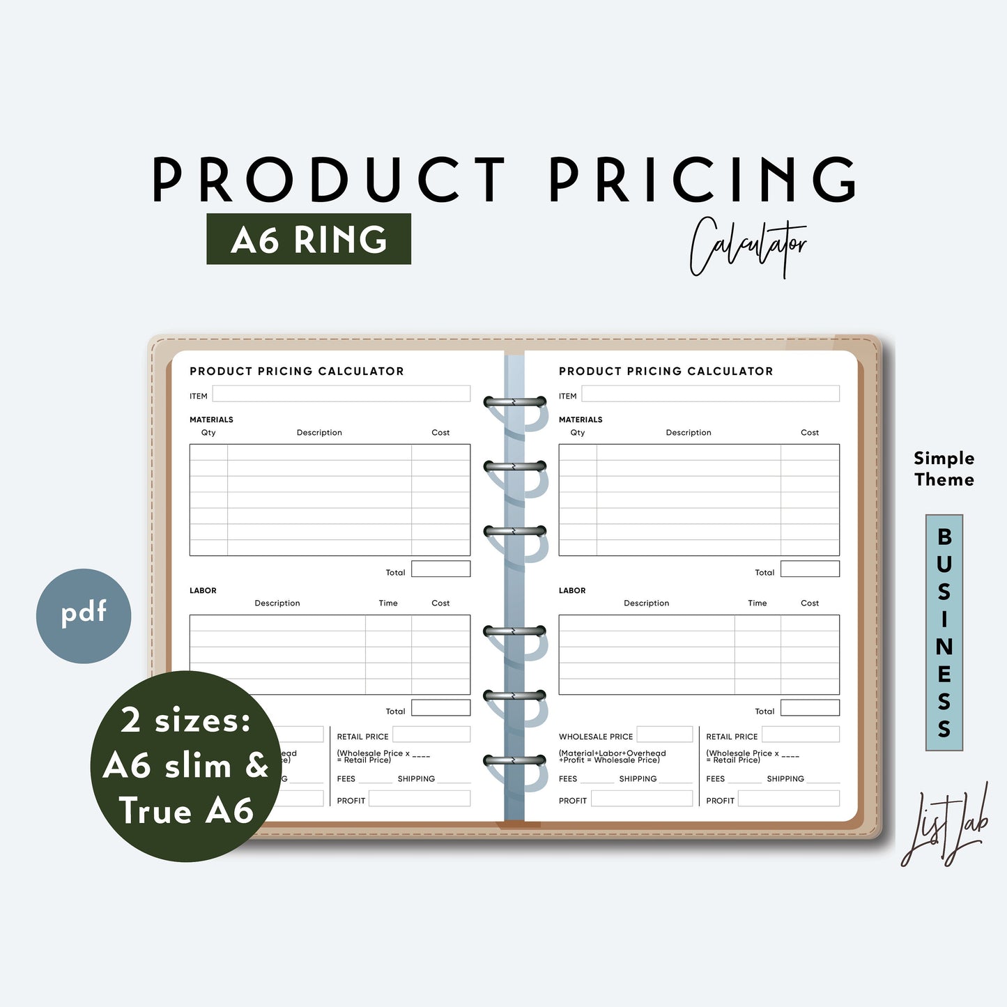 A6 Ring PRODUCT PRICING CALCULATOR Printable Set