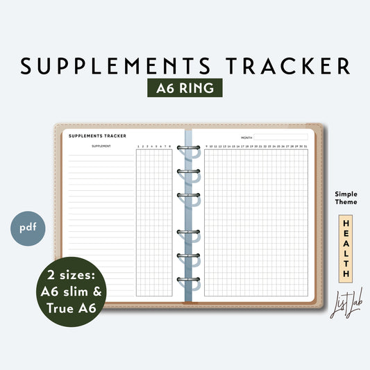 A6 Ring SUPPLEMENTS TRACKER Printable Set
