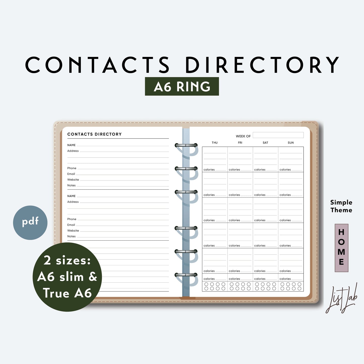 A6 Ring CONTACTS DIRECTORY Printable Set
