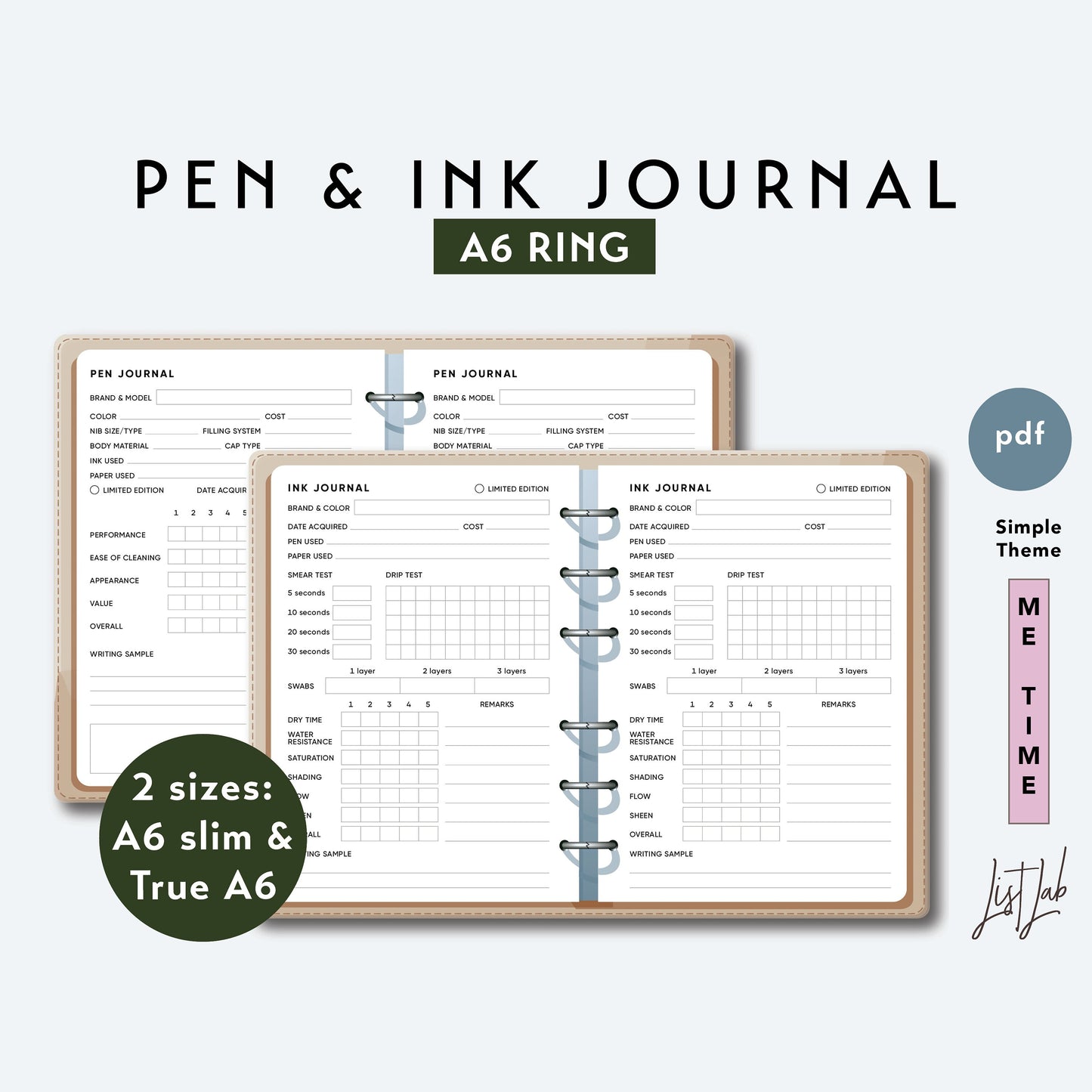 A6 Ring PEN & INK JOURNAL Set Printable Set