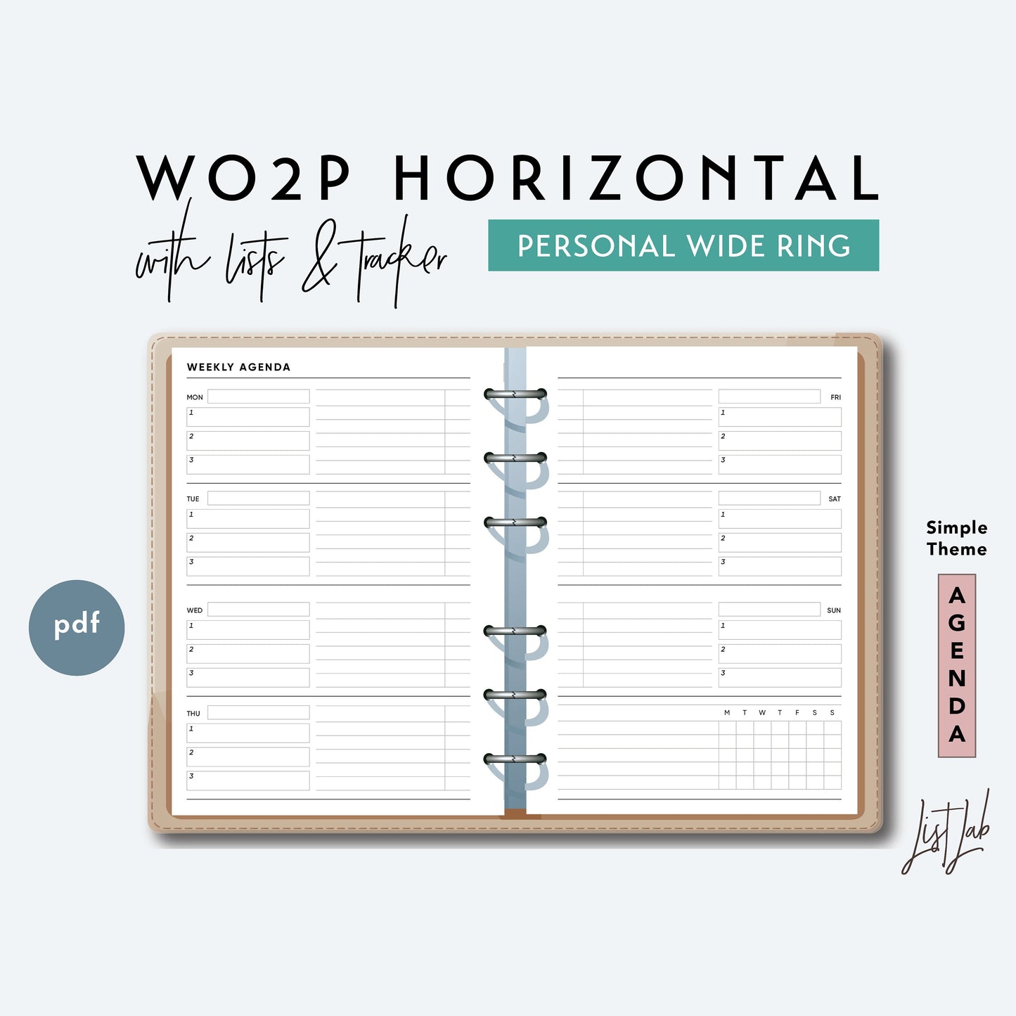 Personal Wide Ring WO2P HORIZONTAL with Lists and Tracker Printable Insert Set