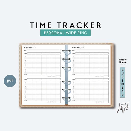 Personal Wide Ring TIME TRACKER Printable Insert Set