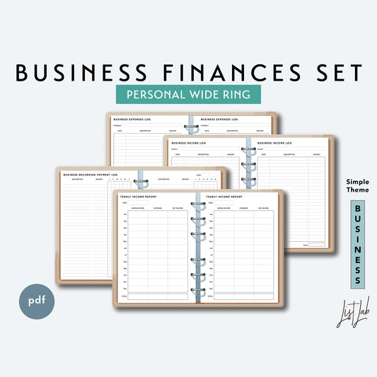 Personal Wide Ring BUSINESS FINANCES SET Printable Insert Set