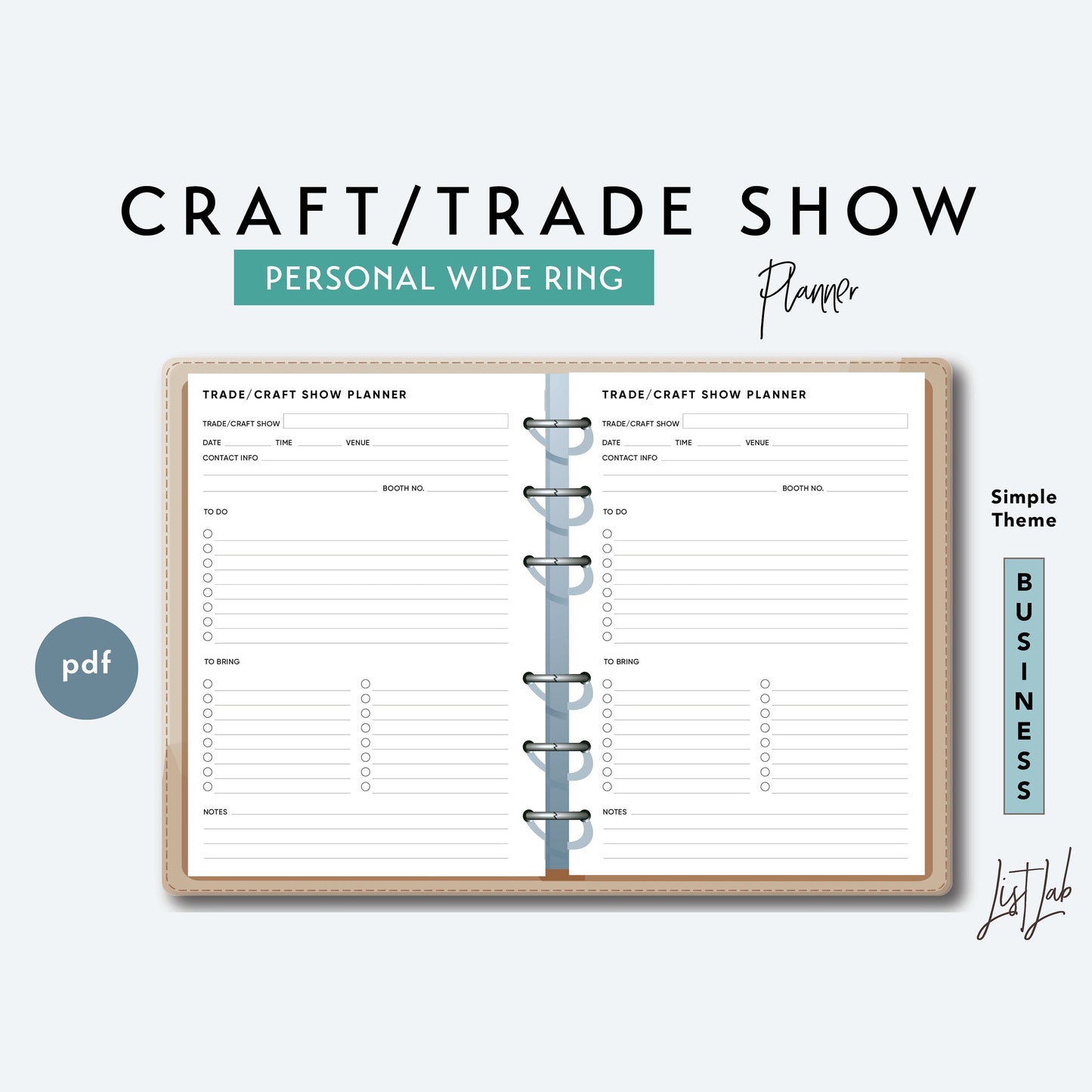 Personal Wide Ring CRAFT TRADE SHOW Planner Printable Insert Set