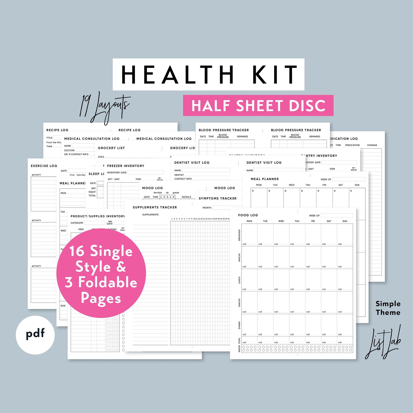 Half-Sheet / Skinny Classic Discbound HEALTH KIT Printable Insert Set