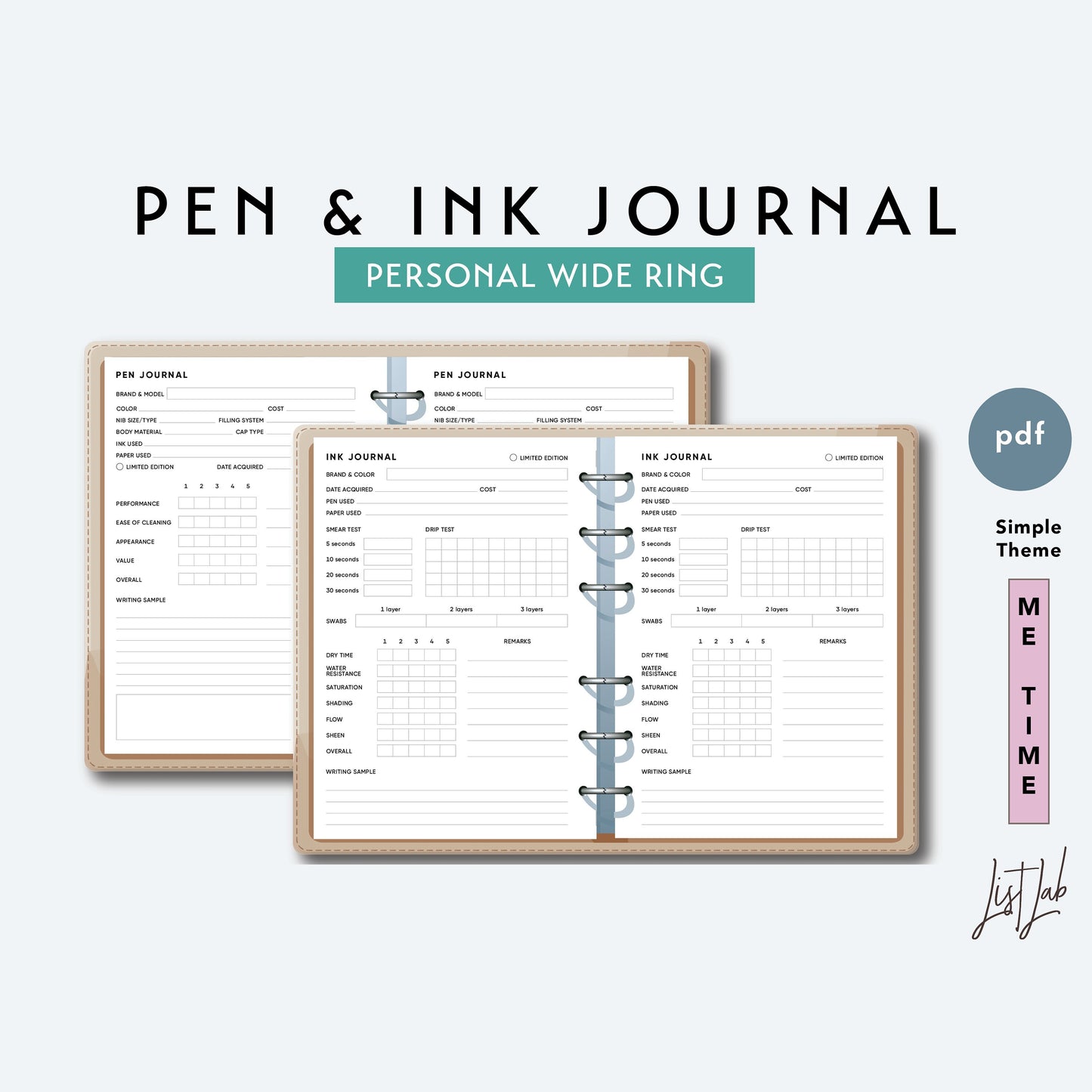 Personal Wide Ring PEN & INK JOURNAL Printable Insert Set