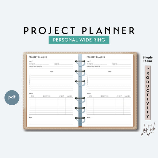 Personal Wide Ring PROJECT PLANNER Printable Insert Set Theme