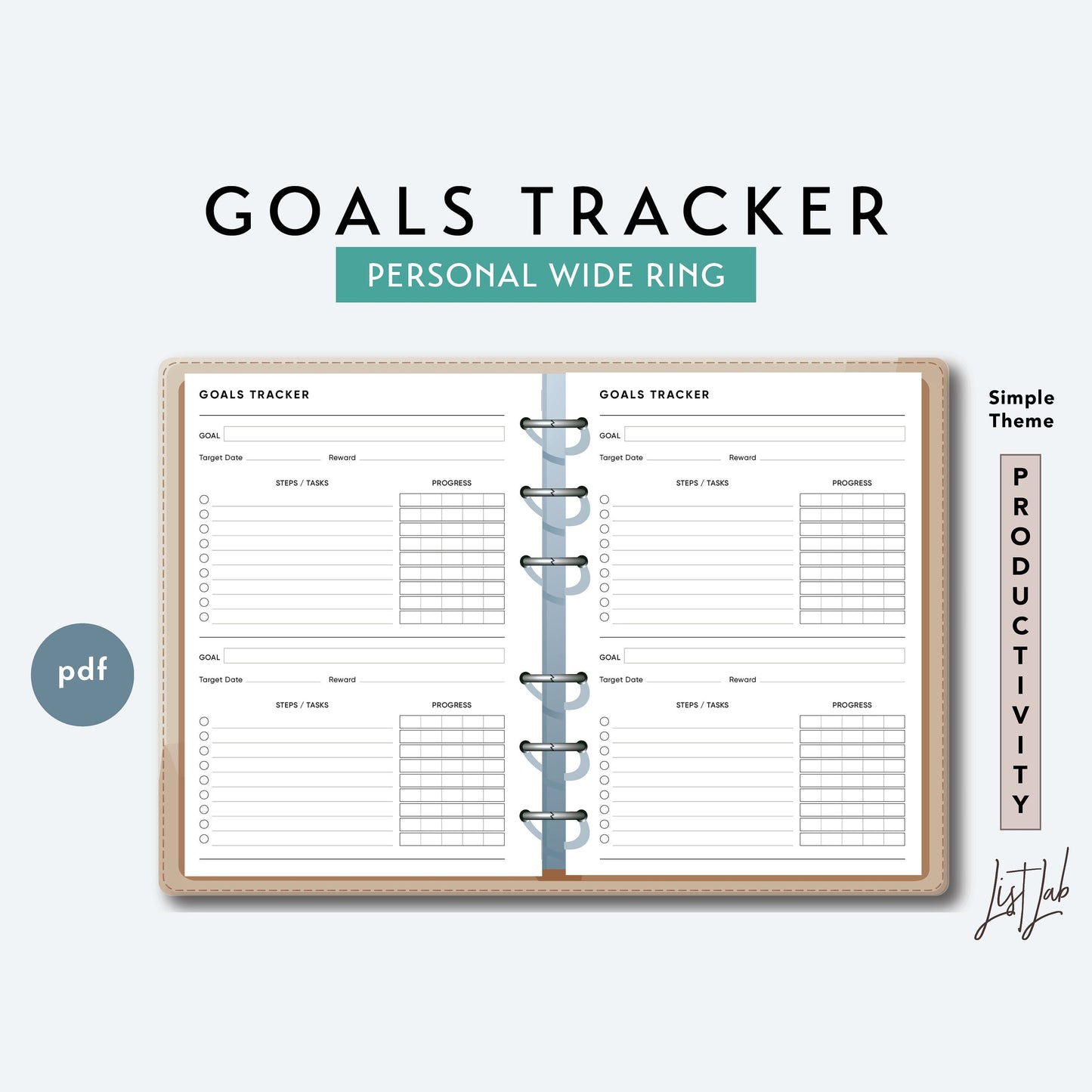 Personal Wide Ring GOALS Tracker Printable Insert Set