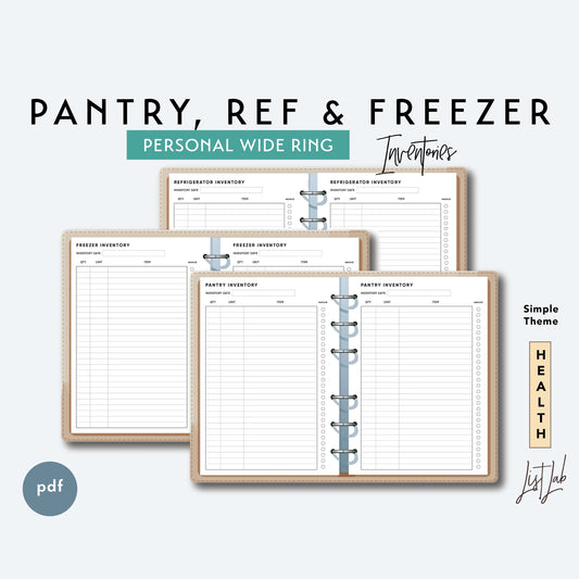 Personal Wide Ring PANTRY, REF and FREEZER Inventories Printable Insert Set