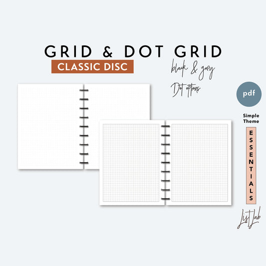 Classic Discbound GRID and DOT GRID Pages Printable Insert Set