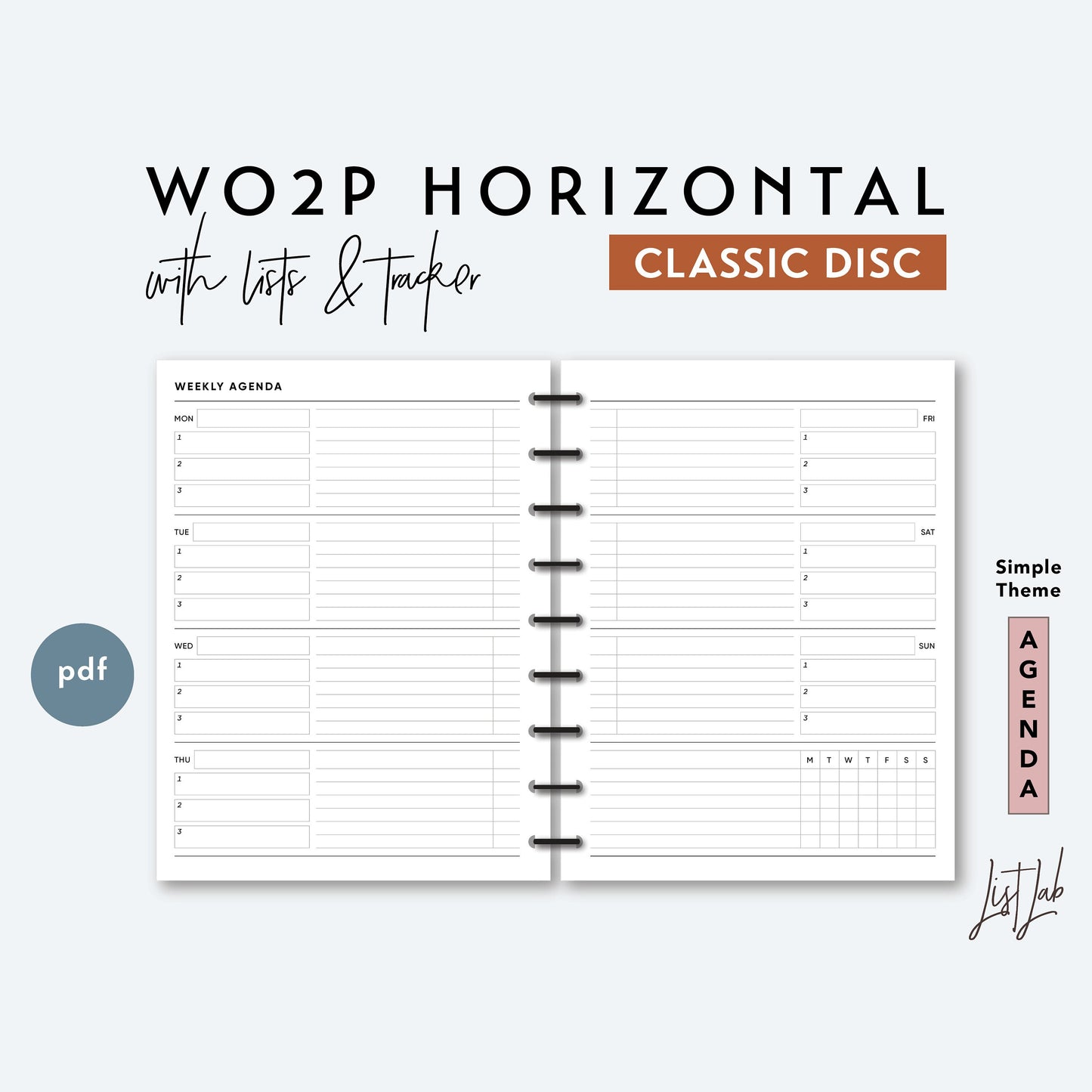 Classic Discbound WO2P HORIZONTAL - with Lists and Tracker Printable Insert Set