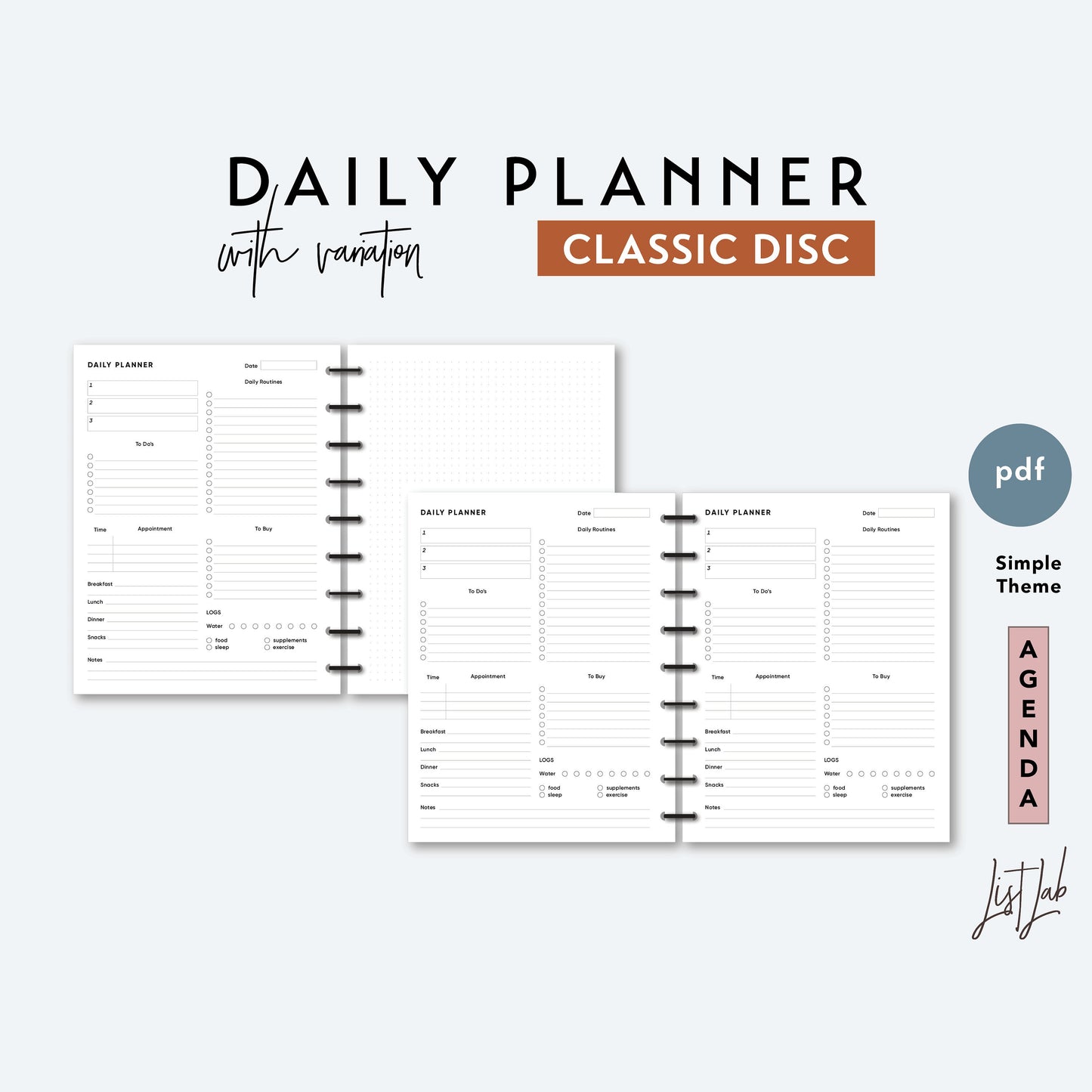 Classic Discbound DAILY PLANNER Printable Insert Set