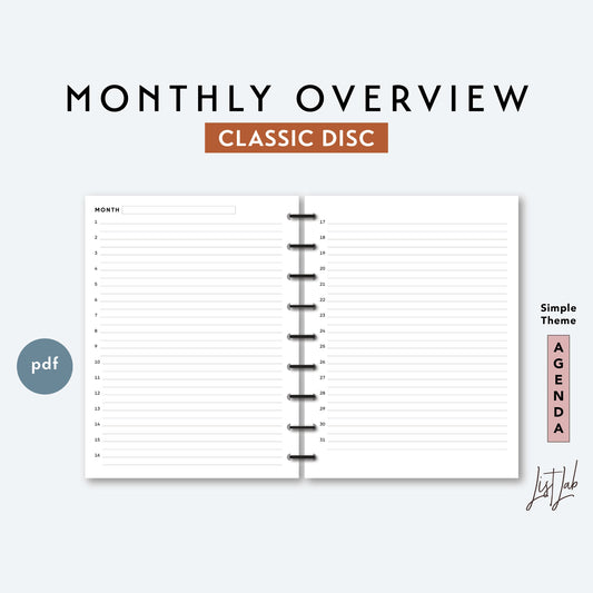 Classic Discbound MONTHLY LIST OVERVIEW Printable Insert Set