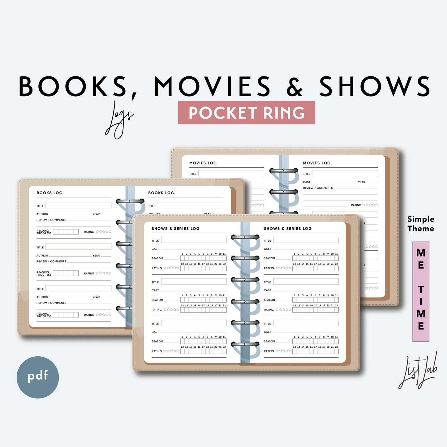 Pocket Ring BOOKS, MOVIES, SHOWS and Series Los Printable Insert Set