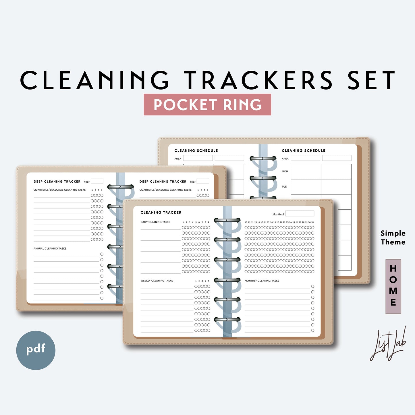 Pocket Ring CLEANING TRACKERS Set Printable Insert Set