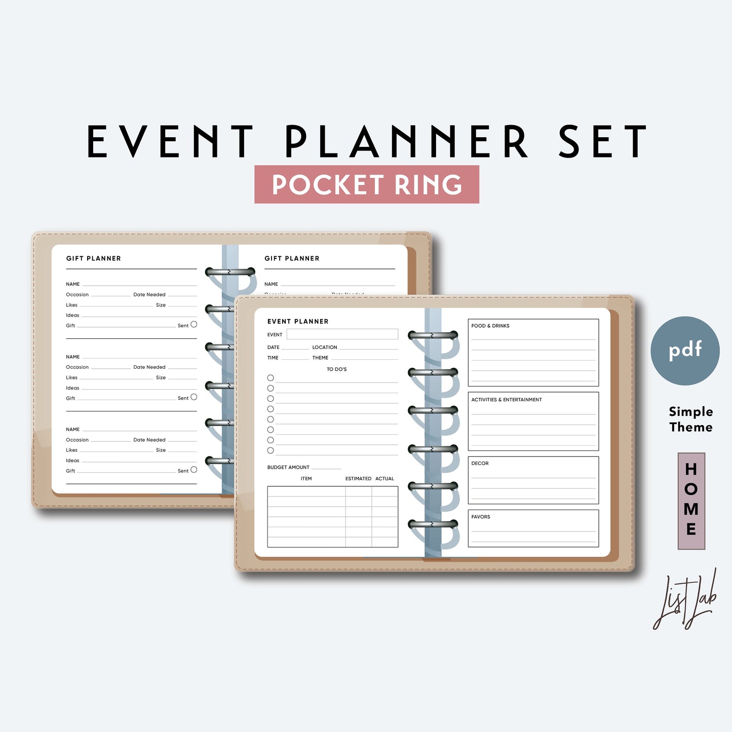 Pocket Ring EVENT PLANNER Printable Planner Insert Set