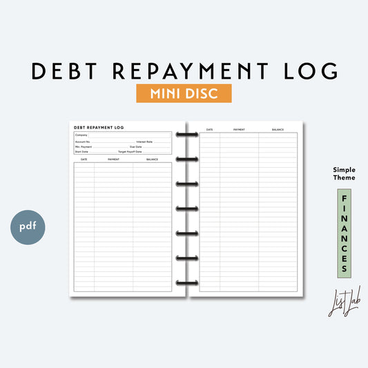 Mini Discbound DEBT REPAYMENT LOG Printable Insert Set