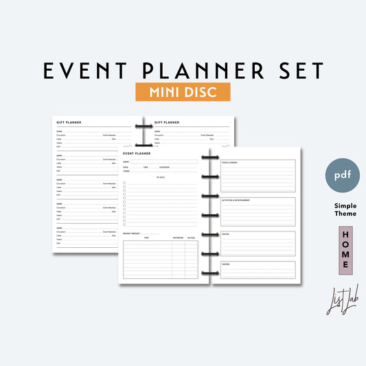 Mini Discbound EVENT & GIFT PLANNER Printable Insert Set
