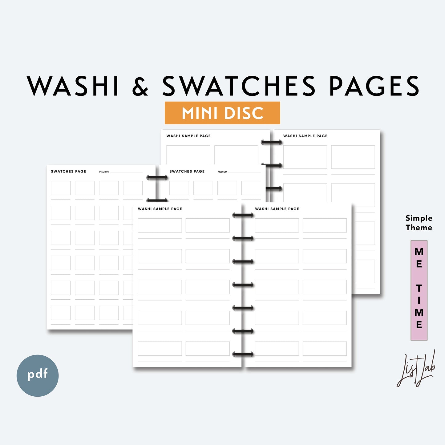 Mini Discbound WASHI and SWATCHES Pages Printable Insert Set